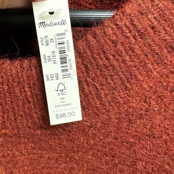 NWT Madewell Women's Recycled Polyester/Wool Blend Sweater Rust 3X - Picture 5 of 6